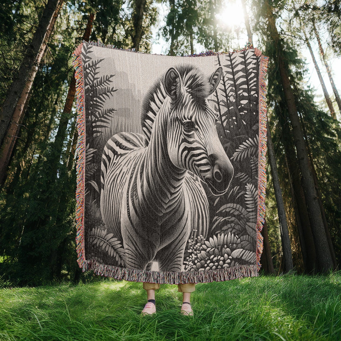 Zebra Illustration Heirloom Woven Blanket - Gift for Mothers/Fathers/Sons.