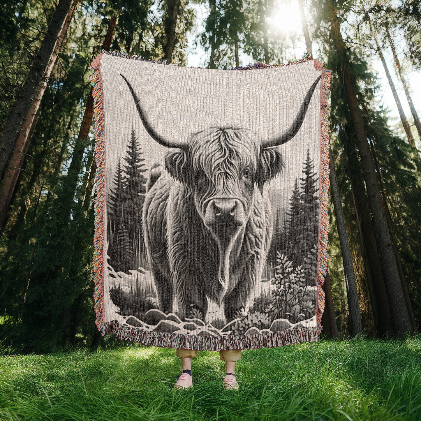 Highland Cow Heirloom Woven Blanket- Gift for Mothers/Daughters/Sons.