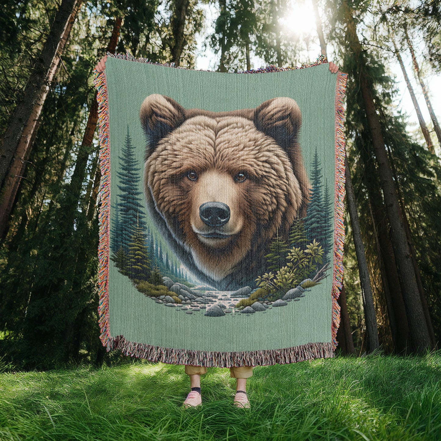 Bear Illustration Heirloom Woven Blanket- Gift for Sons/Fathers.