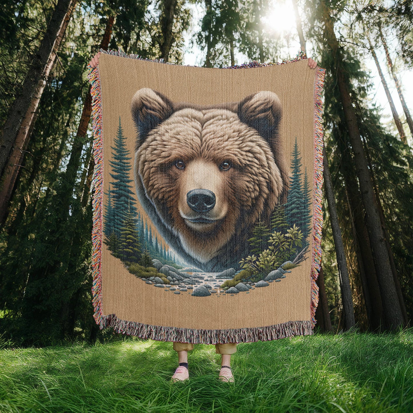 A Bear Illustration Heirloom Woven Blanket- Gift for Sons/Husbands.