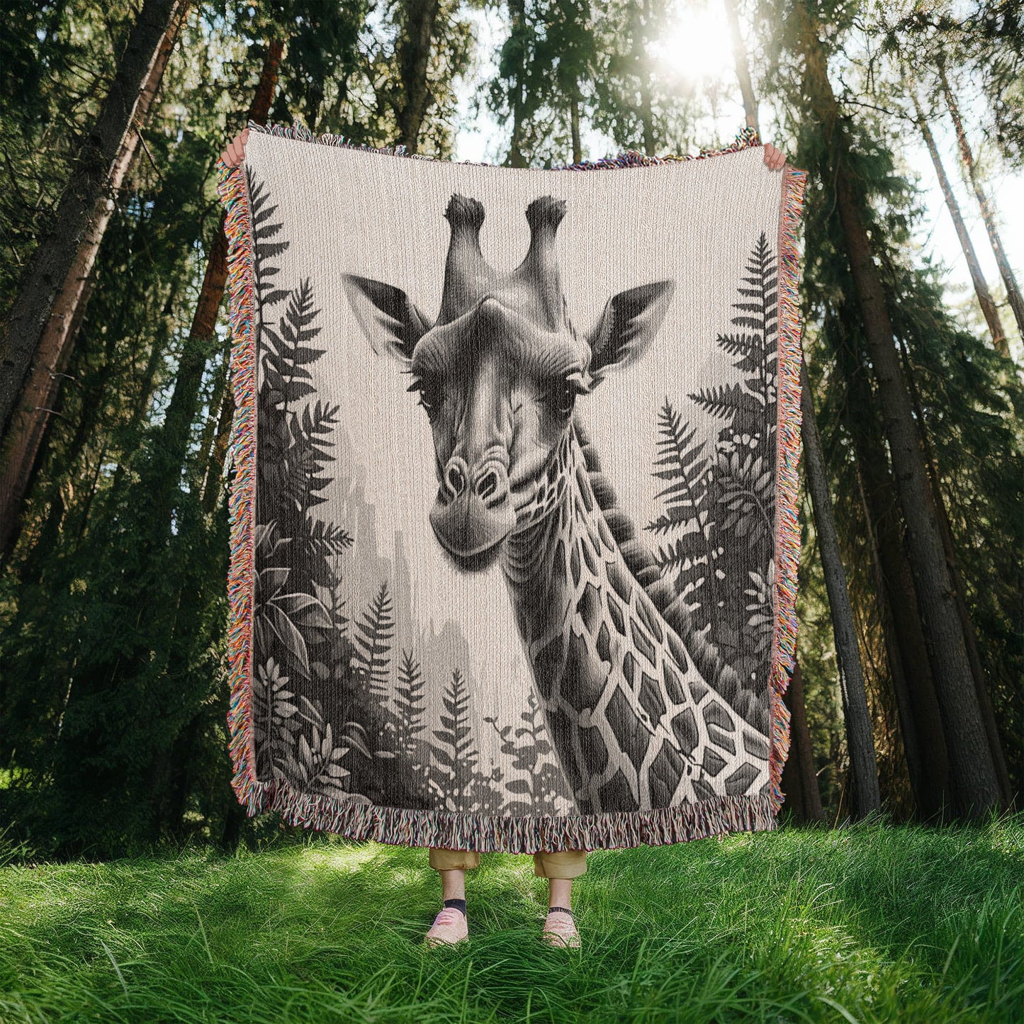 Giraffe Illustration Heirloom Woven Blanket- Gift for Mothers/Fathers/Daughters.