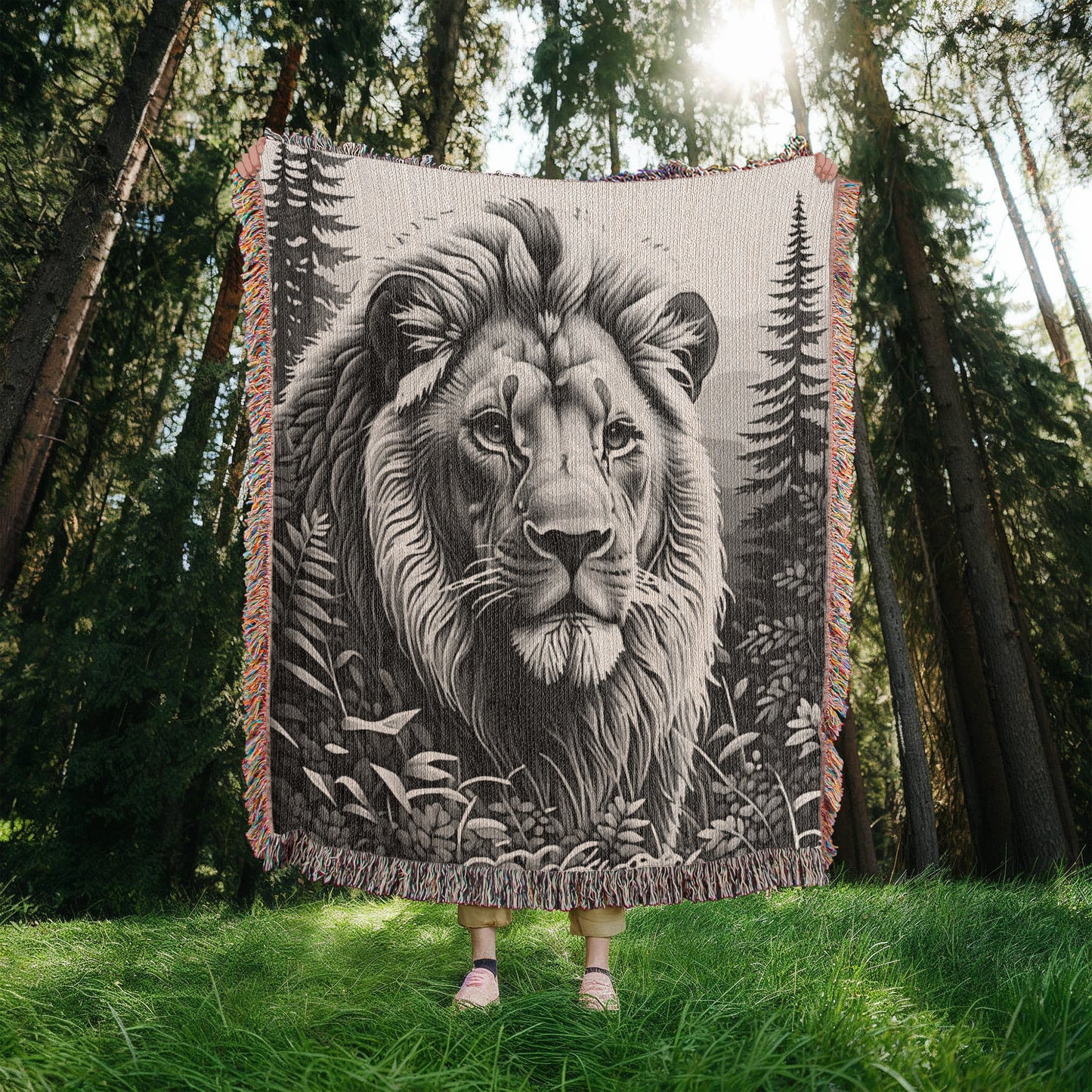 Lion Illustration Heirloom Woven Blanket- Gift for Mothers/Fathers/Sons/Daughters.