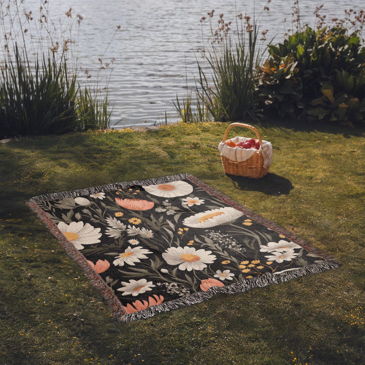 Blossom Elegance: Noir Garden Heirloom Woven Blanket- a Gift for Mothers/Daughters