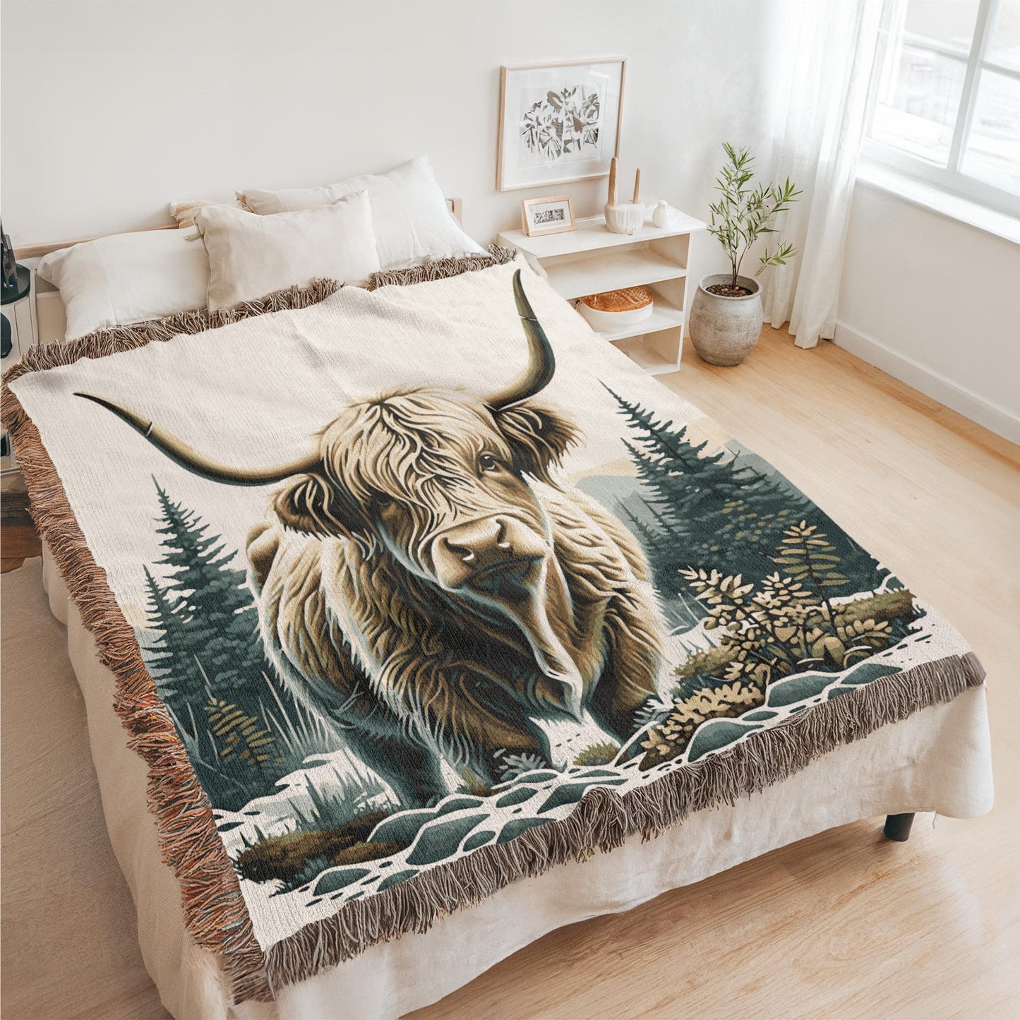 Highland Cow Heirloom Woven Blanket- Gift for Mothers/Daughters/Sons