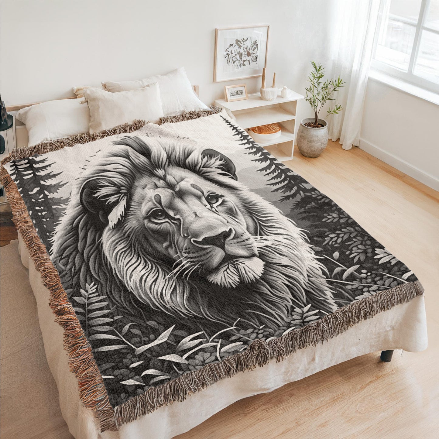 Lion Illustration Heirloom Woven Blanket- Gift for Mothers/Fathers/Sons/Daughters.