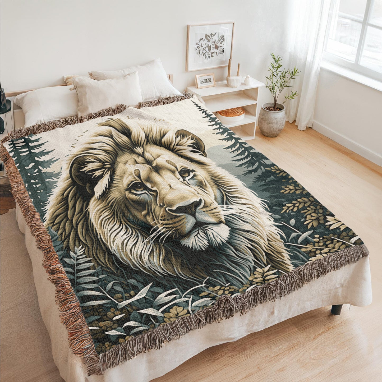 Lion Illustration Heirloom Woven Blanket- Gift for Mothers/Fathers/Sons/Daughters.
