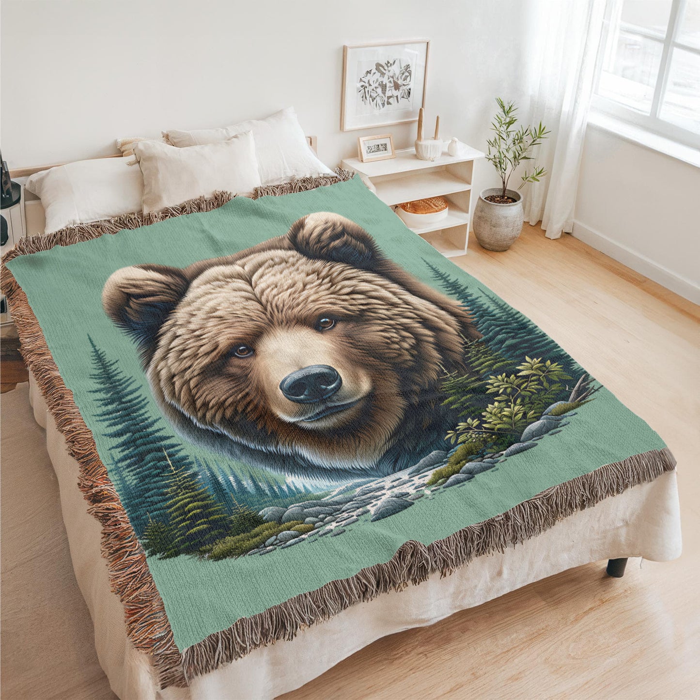 Bear Illustration Heirloom Woven Blanket- Gift for Sons/Fathers.