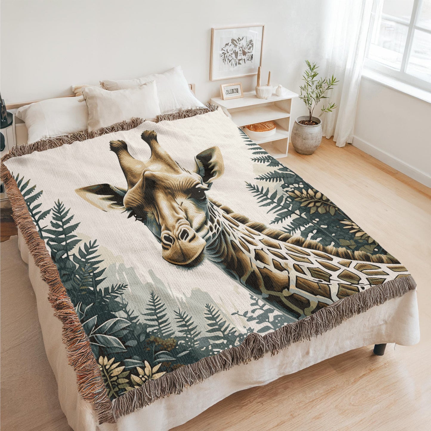 Giraffe Illustration Heirloom Woven Blanket- Gift for Mothers/Fathers/Daughters.