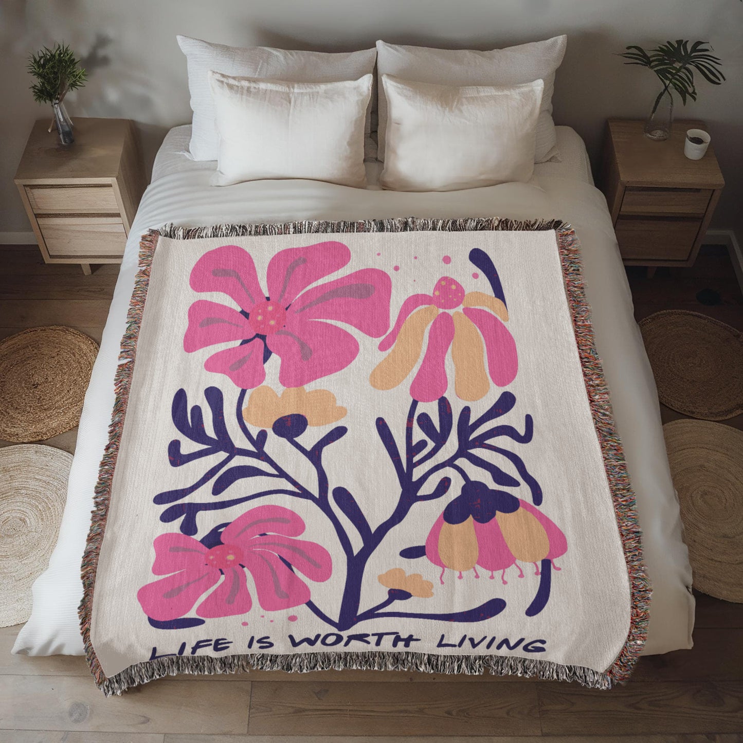 Life is Worth Living Heirloom Woven Blanket- a Gift for Mothers/Sons/Daughters.