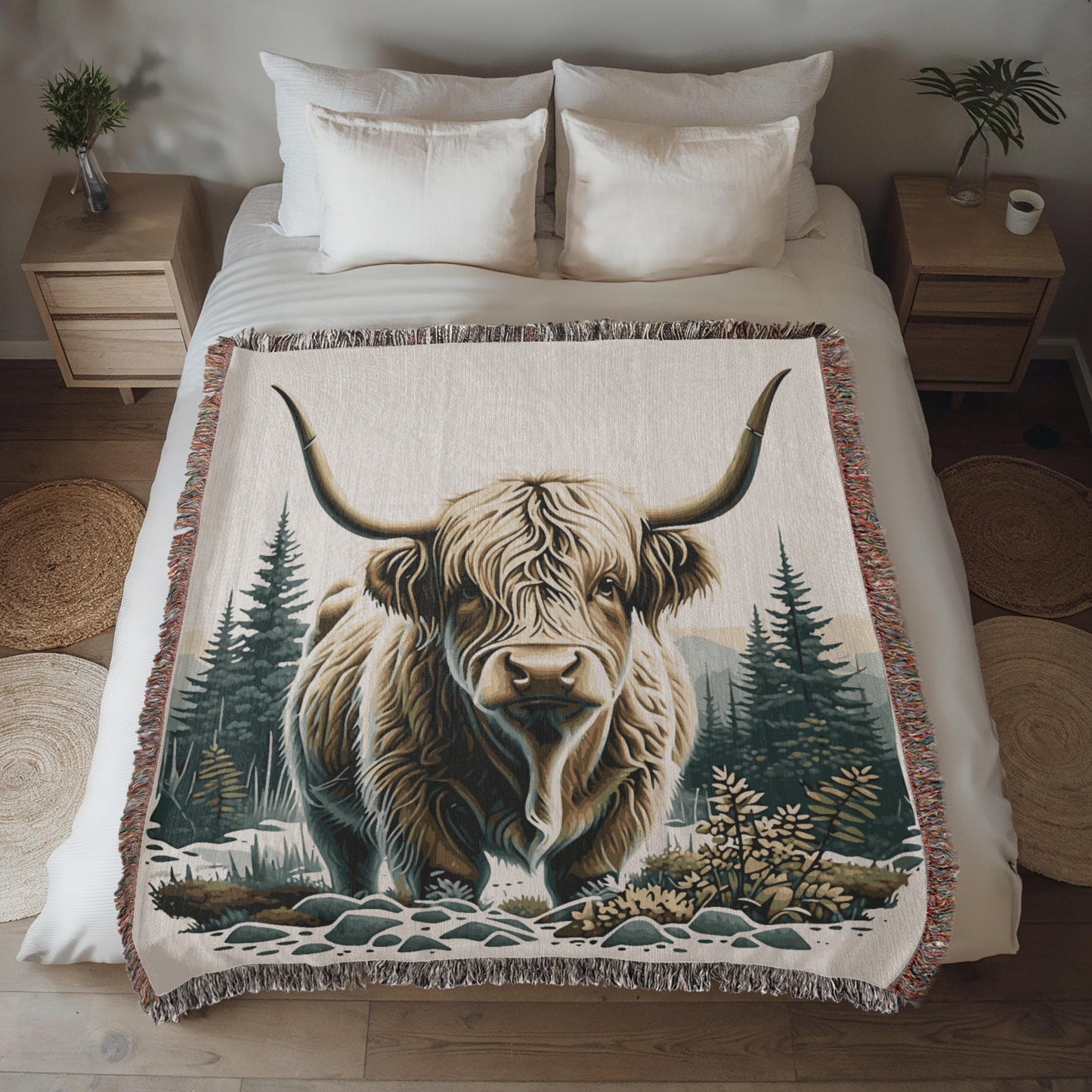 Highland Cow Heirloom Woven Blanket- Gift for Mothers/Daughters/Sons