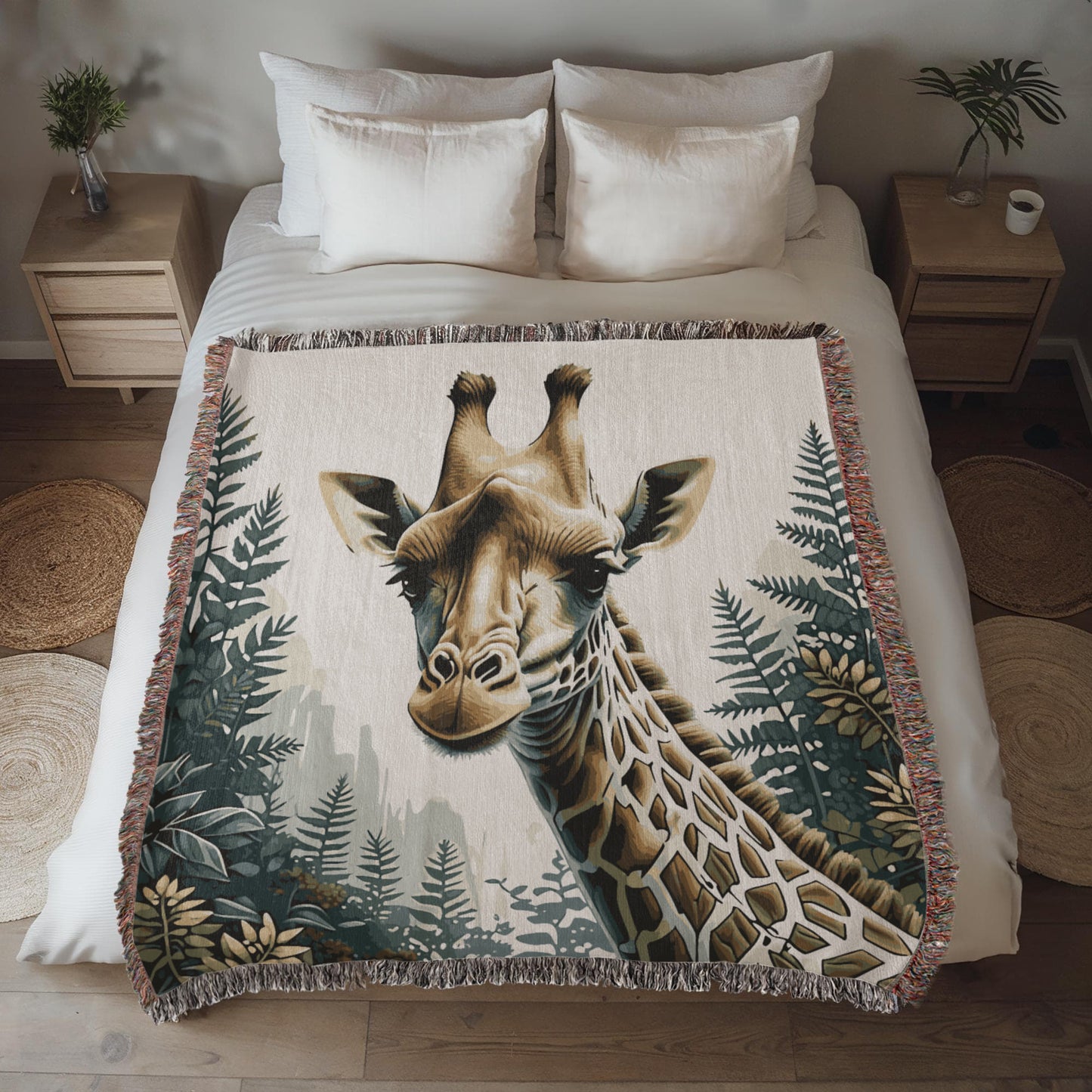 Giraffe Illustration Heirloom Woven Blanket- Gift for Mothers/Fathers/Daughters.