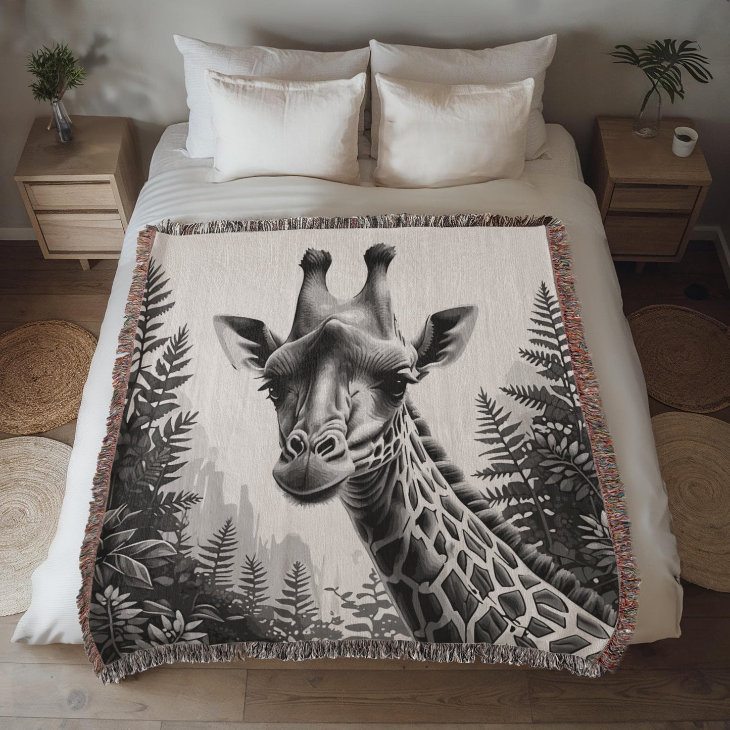 Giraffe Illustration Heirloom Woven Blanket- Gift for Mothers/Fathers/Daughters.