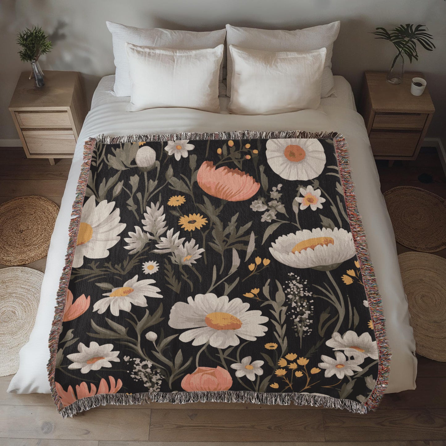 Blossom Elegance: Noir Garden Heirloom Woven Blanket- a Gift for Mothers/Daughters