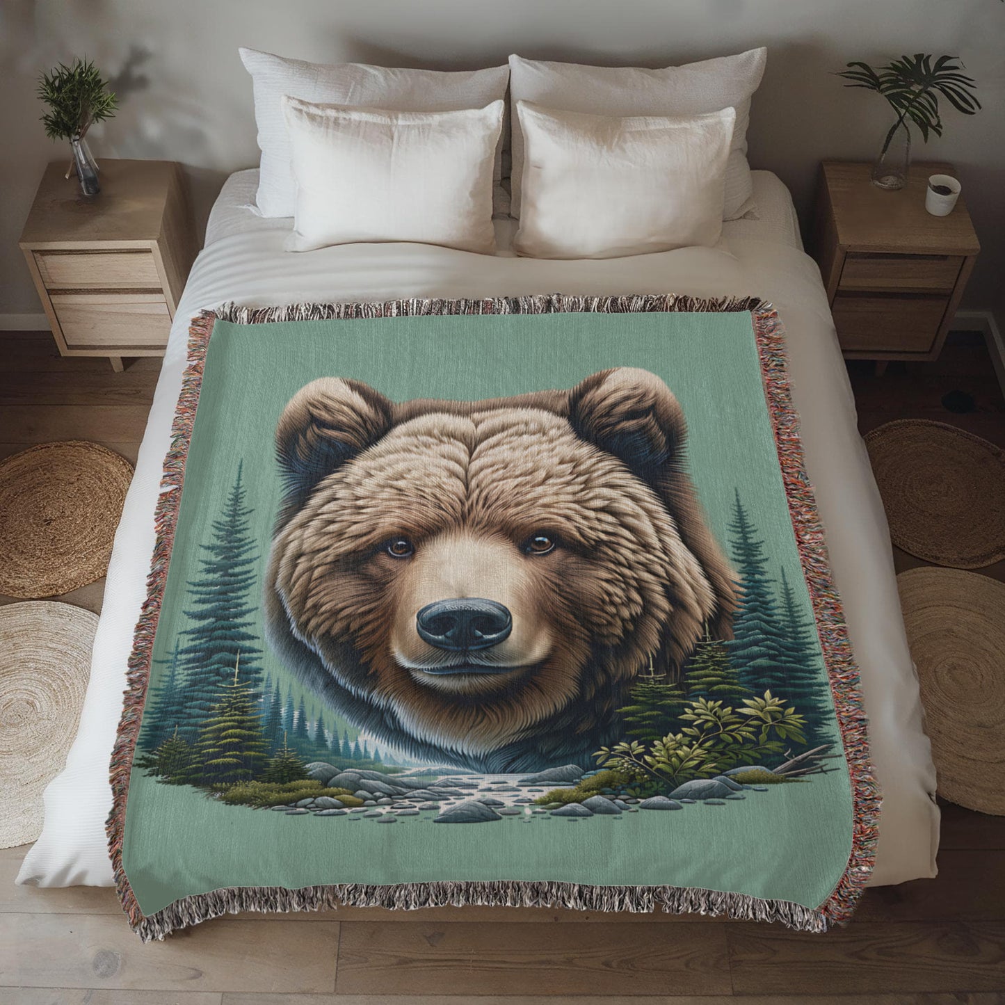 Bear Illustration Heirloom Woven Blanket- Gift for Sons/Fathers.