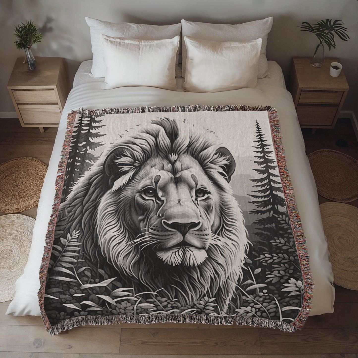 Lion Illustration Heirloom Woven Blanket- Gift for Mothers/Fathers/Sons/Daughters.