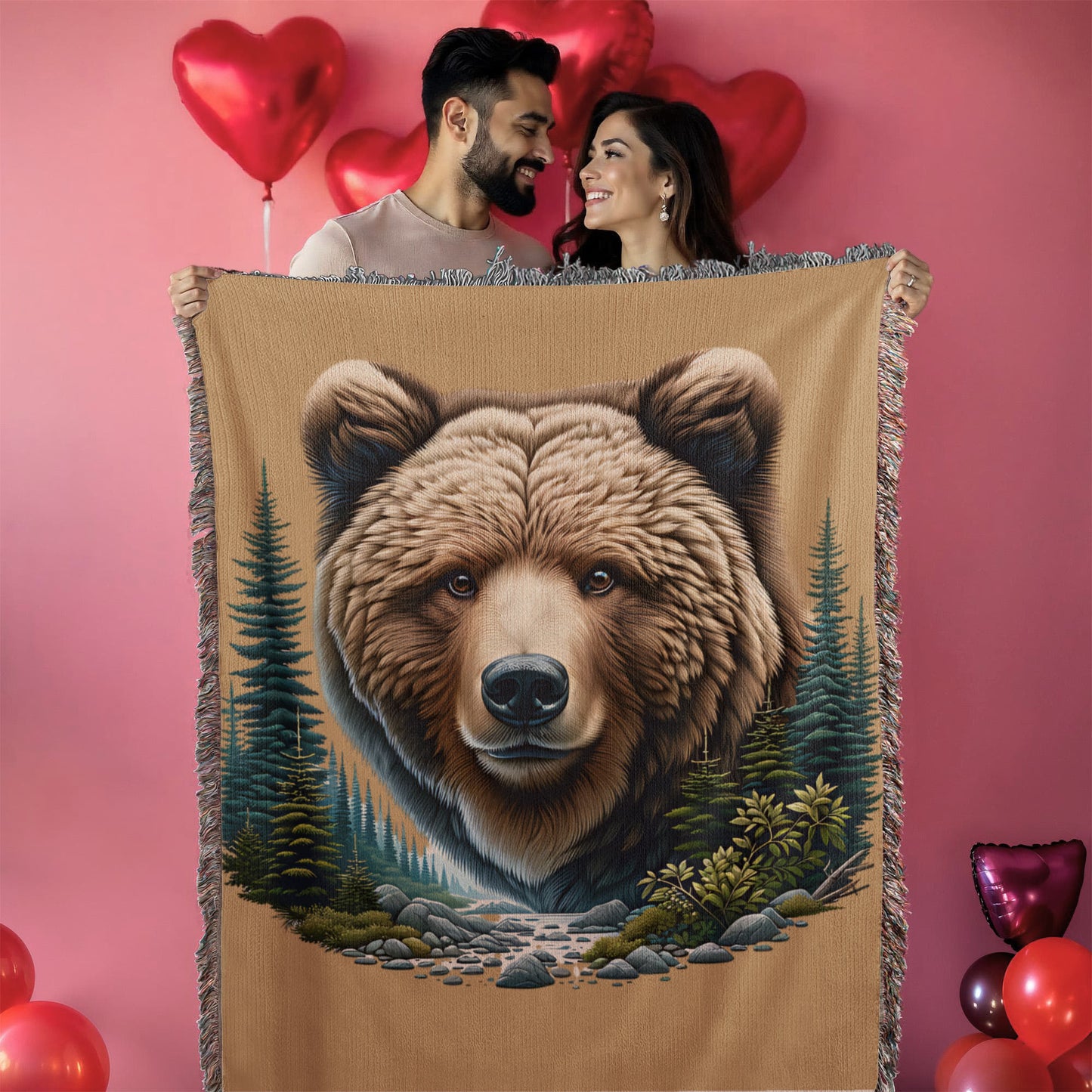 A Bear Illustration Heirloom Woven Blanket- Gift for Sons/Husbands.