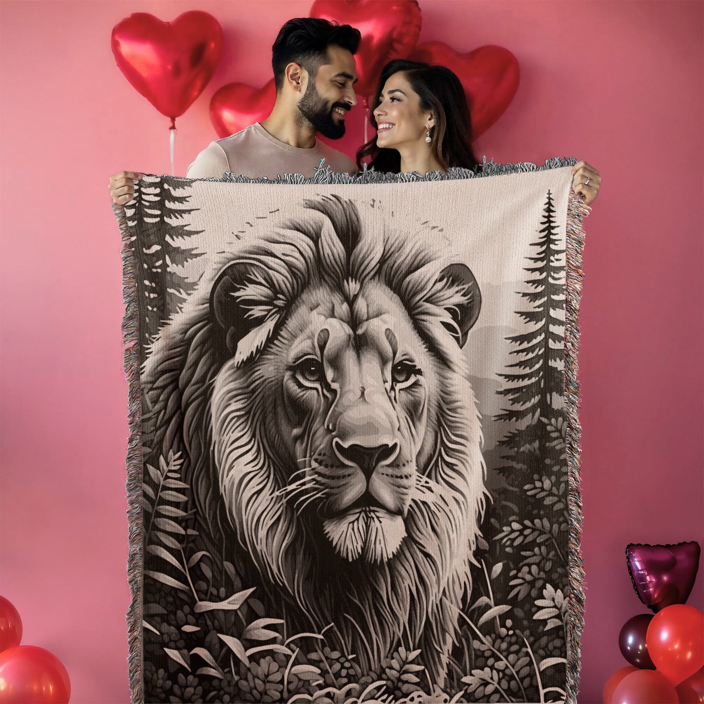 Lion Illustration Heirloom Woven Blanket- Gift for Mothers/Fathers/Sons/Daughters.