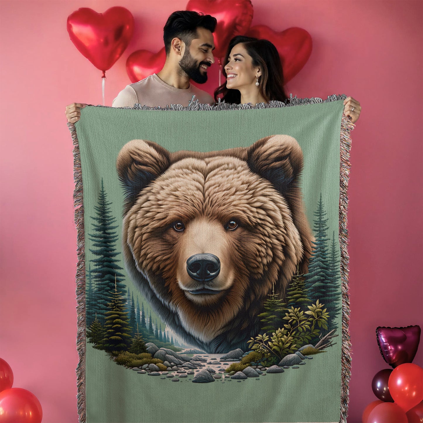 Bear Illustration Heirloom Woven Blanket- Gift for Sons/Fathers.