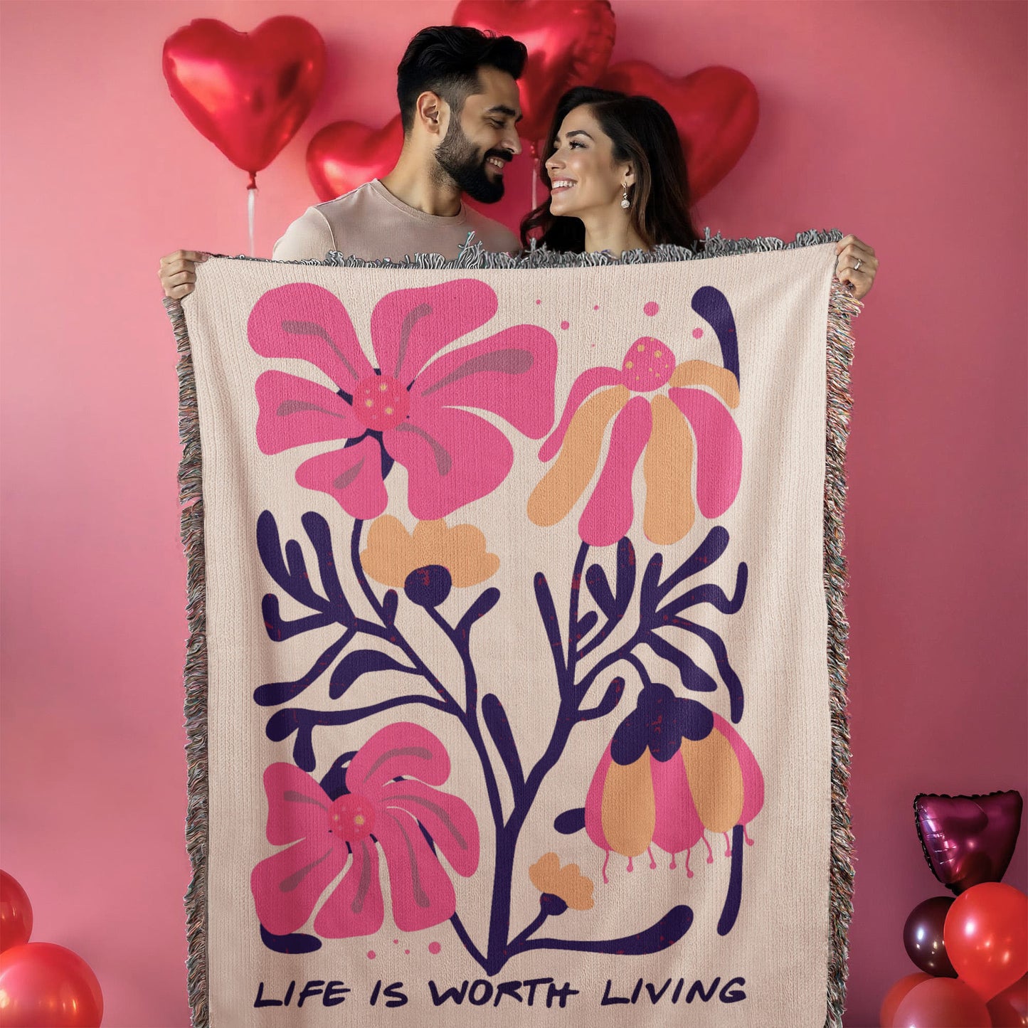 Life is Worth Living Heirloom Woven Blanket- a Gift for Mothers/Sons/Daughters.