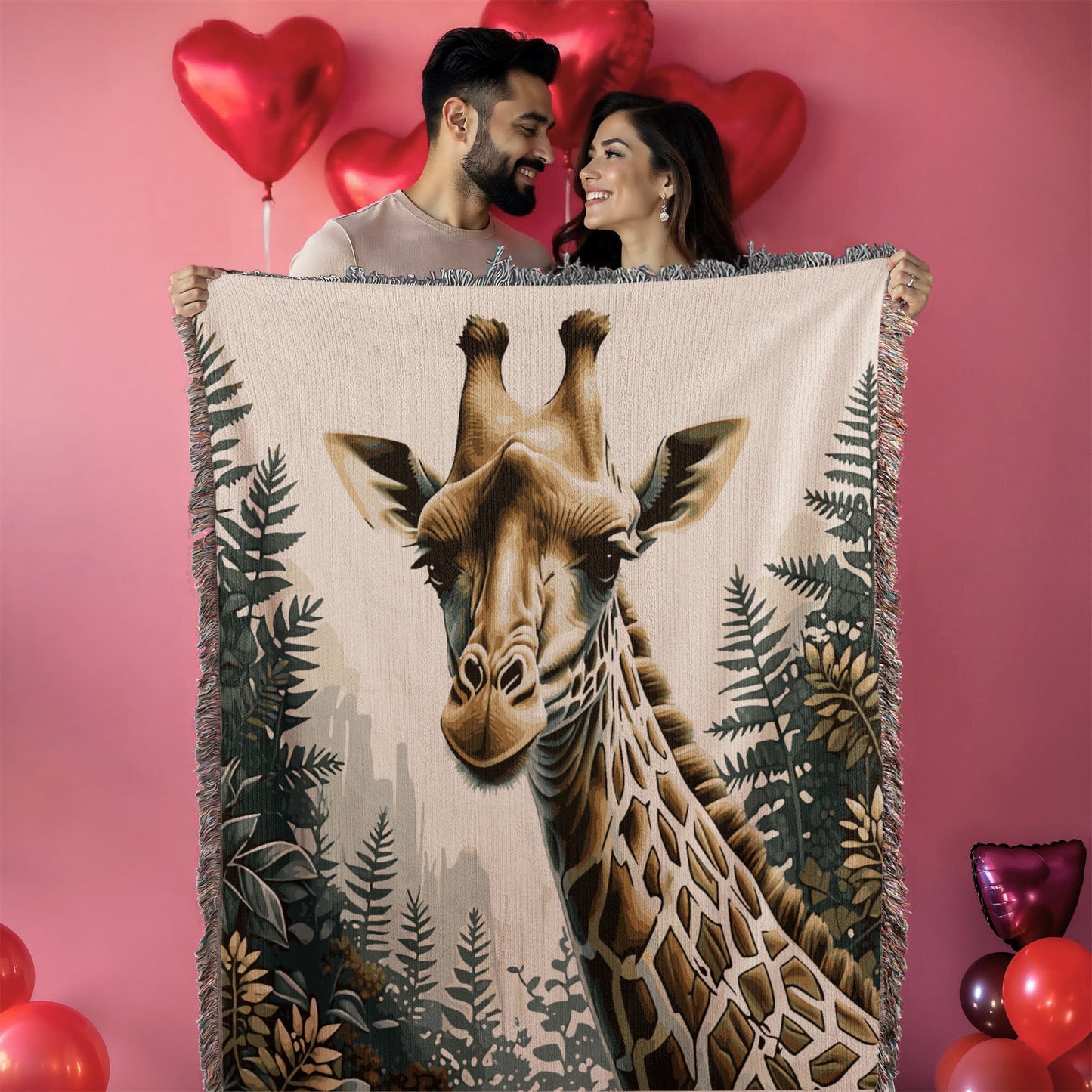 Giraffe Illustration Heirloom Woven Blanket- Gift for Mothers/Fathers/Daughters.