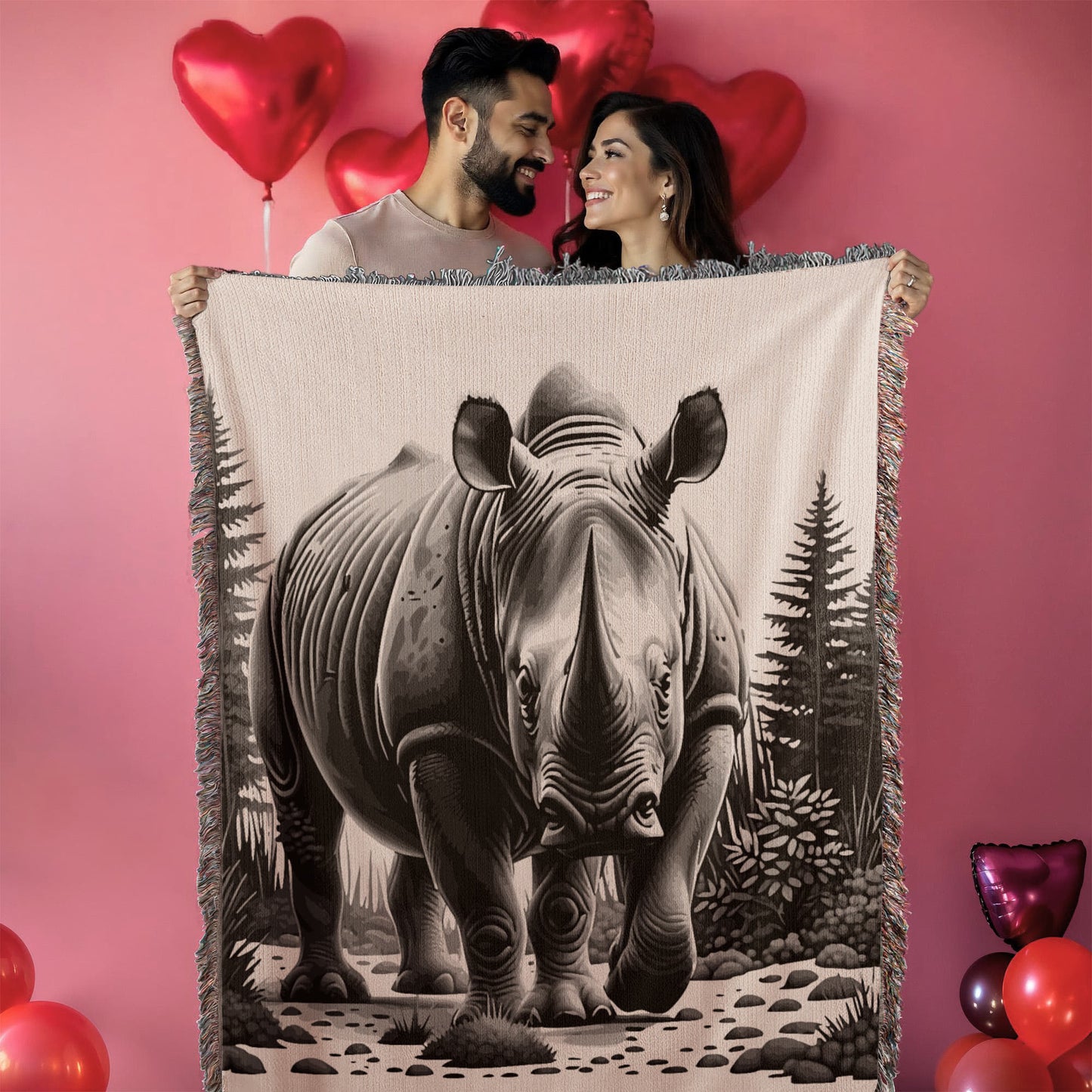 Rhino Illustration Woven Blanket- Gift for Mothers/Fathers/Daughters/Sons.