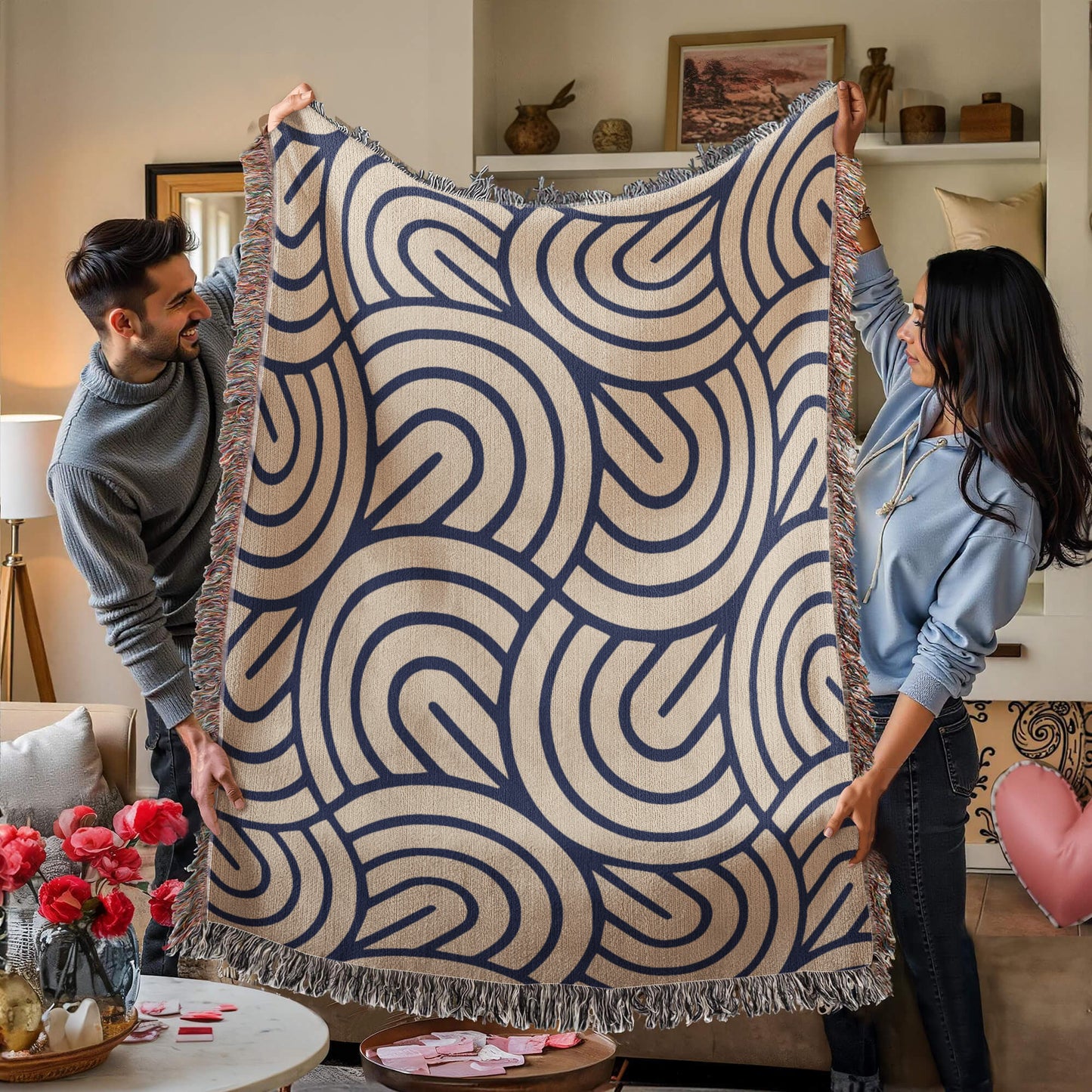 Monochrome Maze Heirloom Woven Blanket- a Gift for Fathers/Mothers/Daughters/Sons.