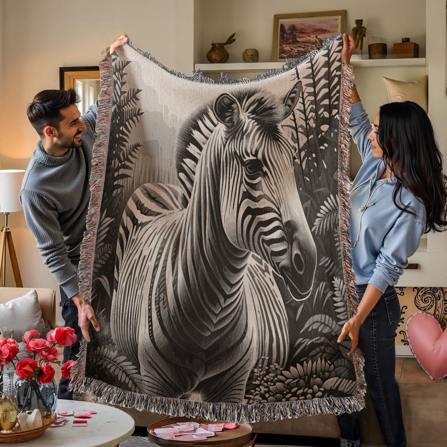 Zebra Illustration Heirloom Woven Blanket - Gift for Mothers/Fathers/Sons.