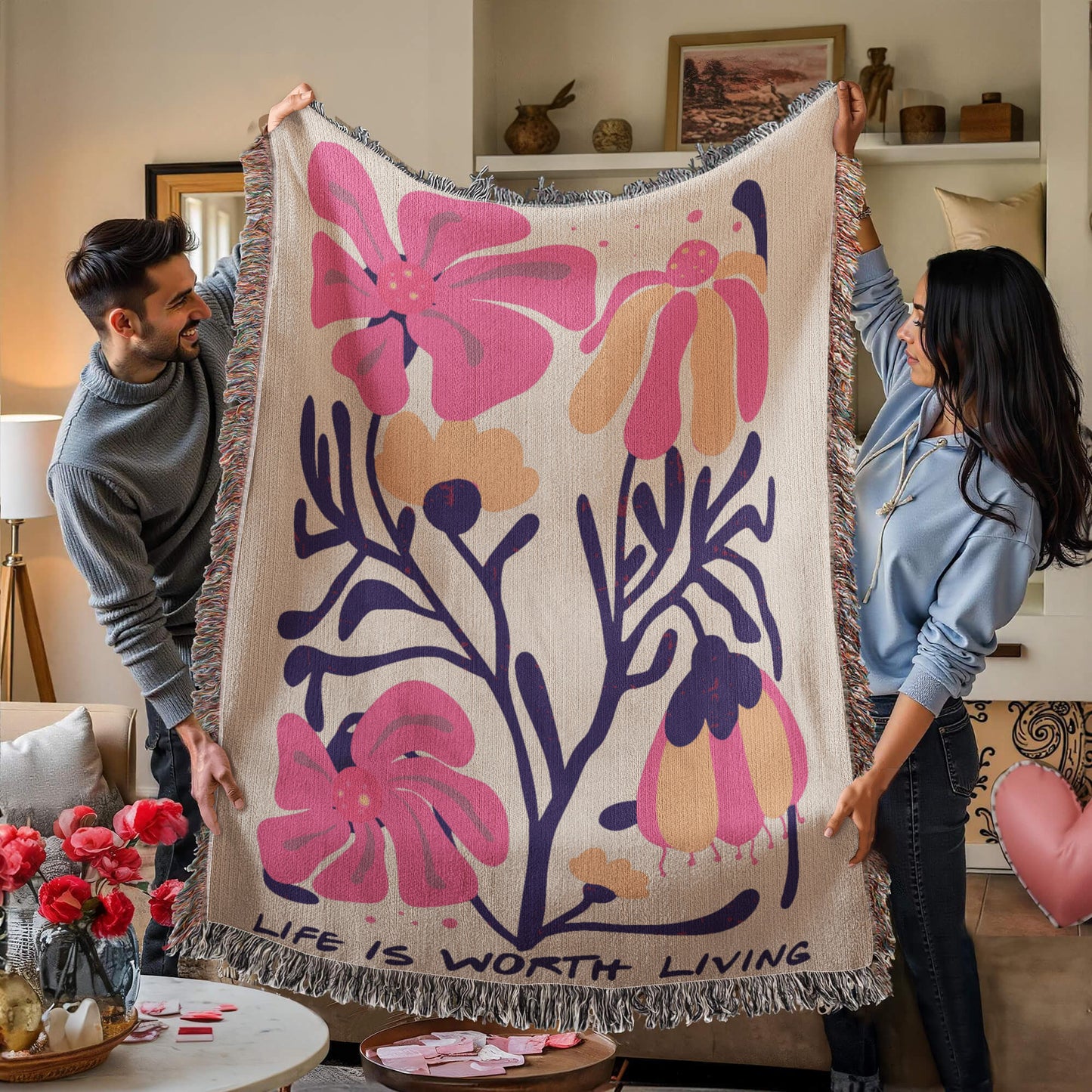 Life is Worth Living Heirloom Woven Blanket- a Gift for Mothers/Sons/Daughters.