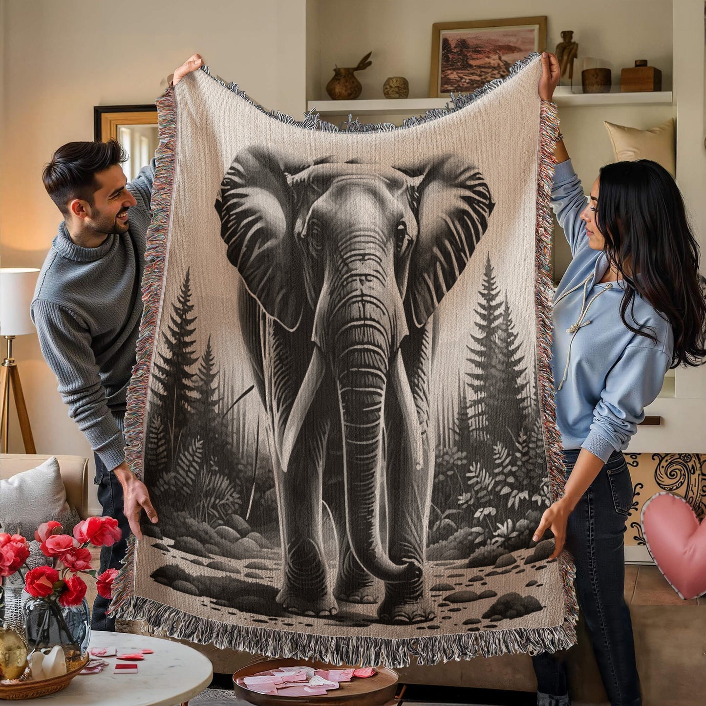 Giraffe Illustration Heirloom Woven Blanket- Gift for Mothers/Fathers/Daughters.