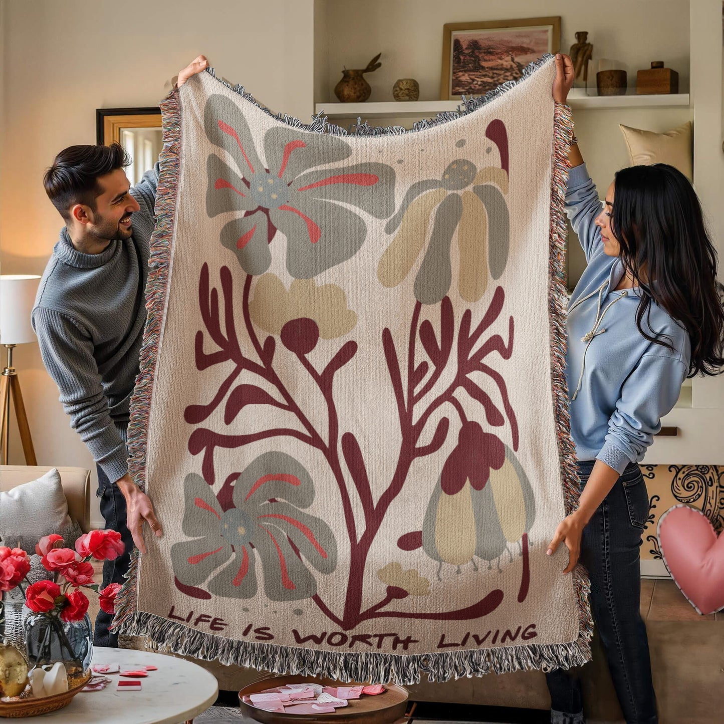 Life is Worth Living Heirloom Woven Blanket