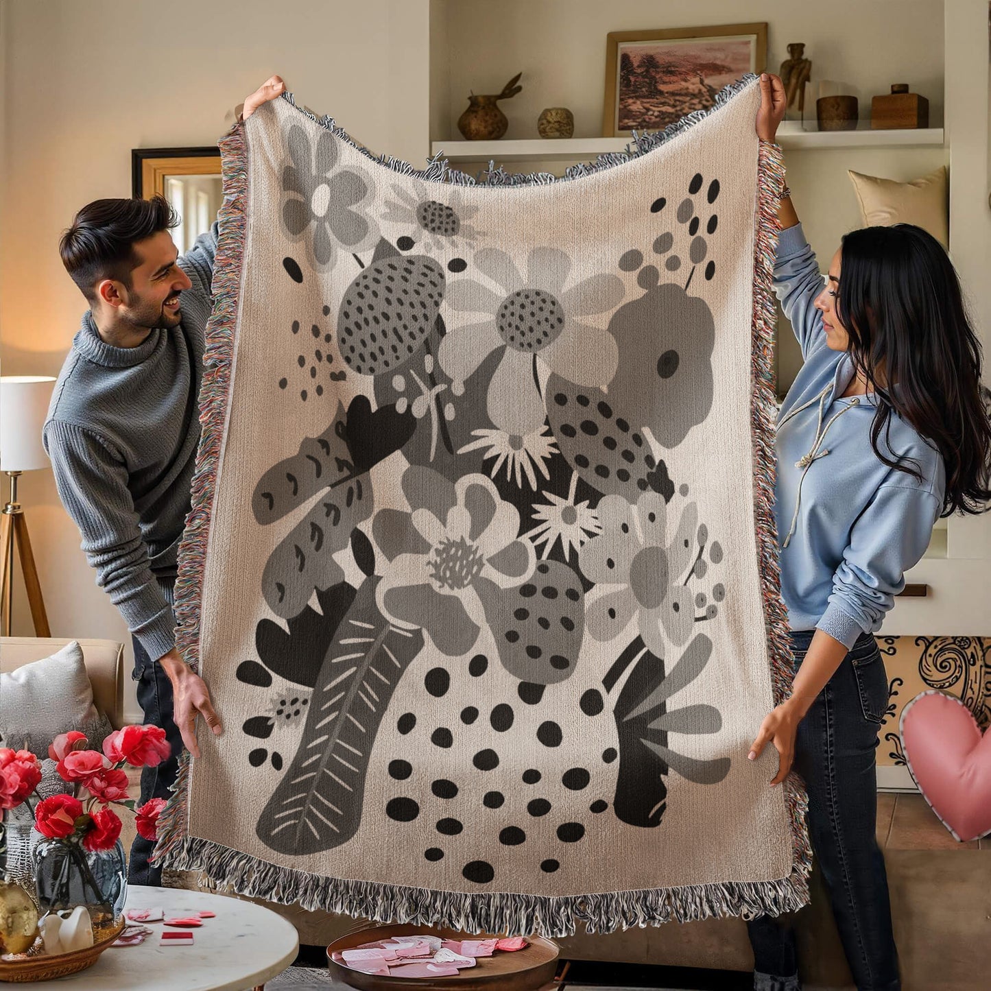 Botanical Bliss Heirloom Woven Blanket- a Gift for Mothers/Daughters.