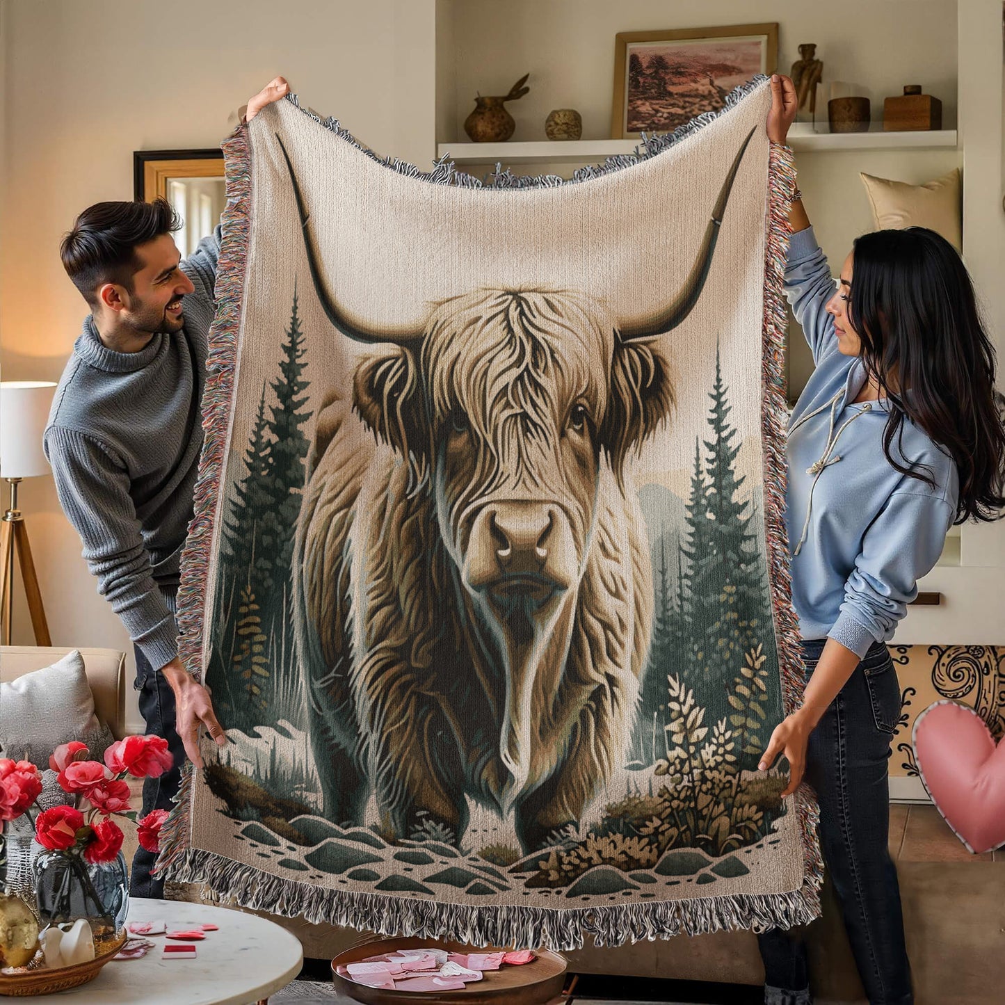 Highland Cow Heirloom Woven Blanket- Gift for Mothers/Daughters/Sons
