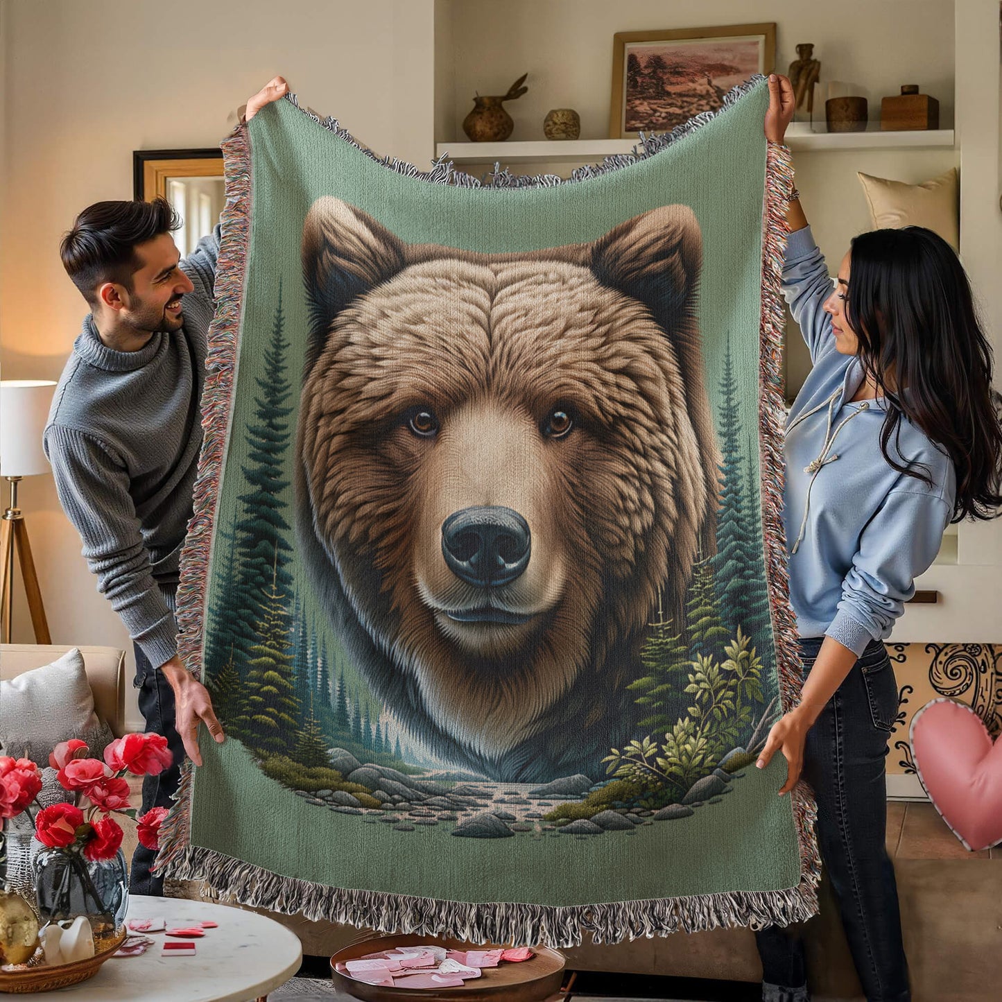 Bear Illustration Heirloom Woven Blanket- Gift for Sons/Fathers.