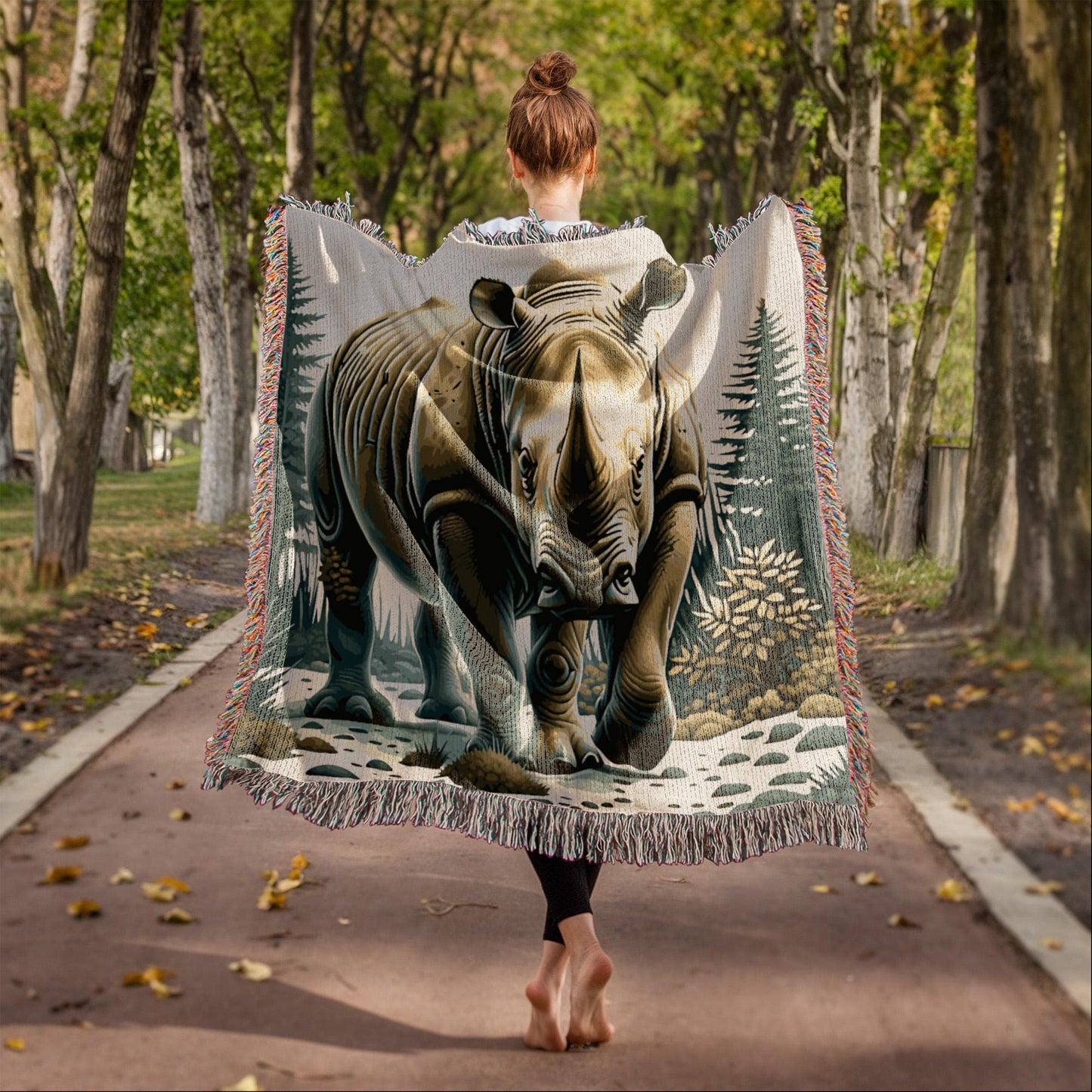 Rhino Illustration Woven Blanket- Gift for Mothers/Fathers/Daughters/Sons.