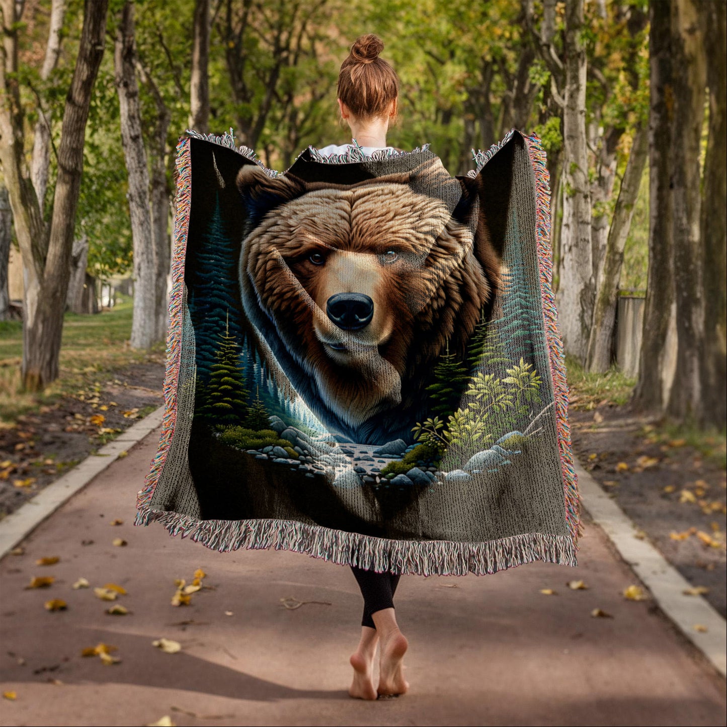 A Bear Illustration Heirloom Woven Blanket.