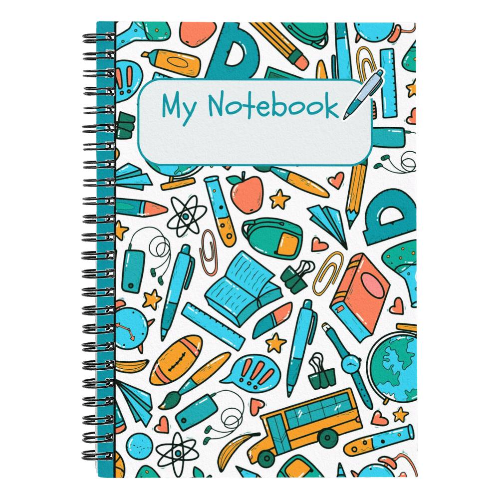 Teal School Doodles Spiral Notebook