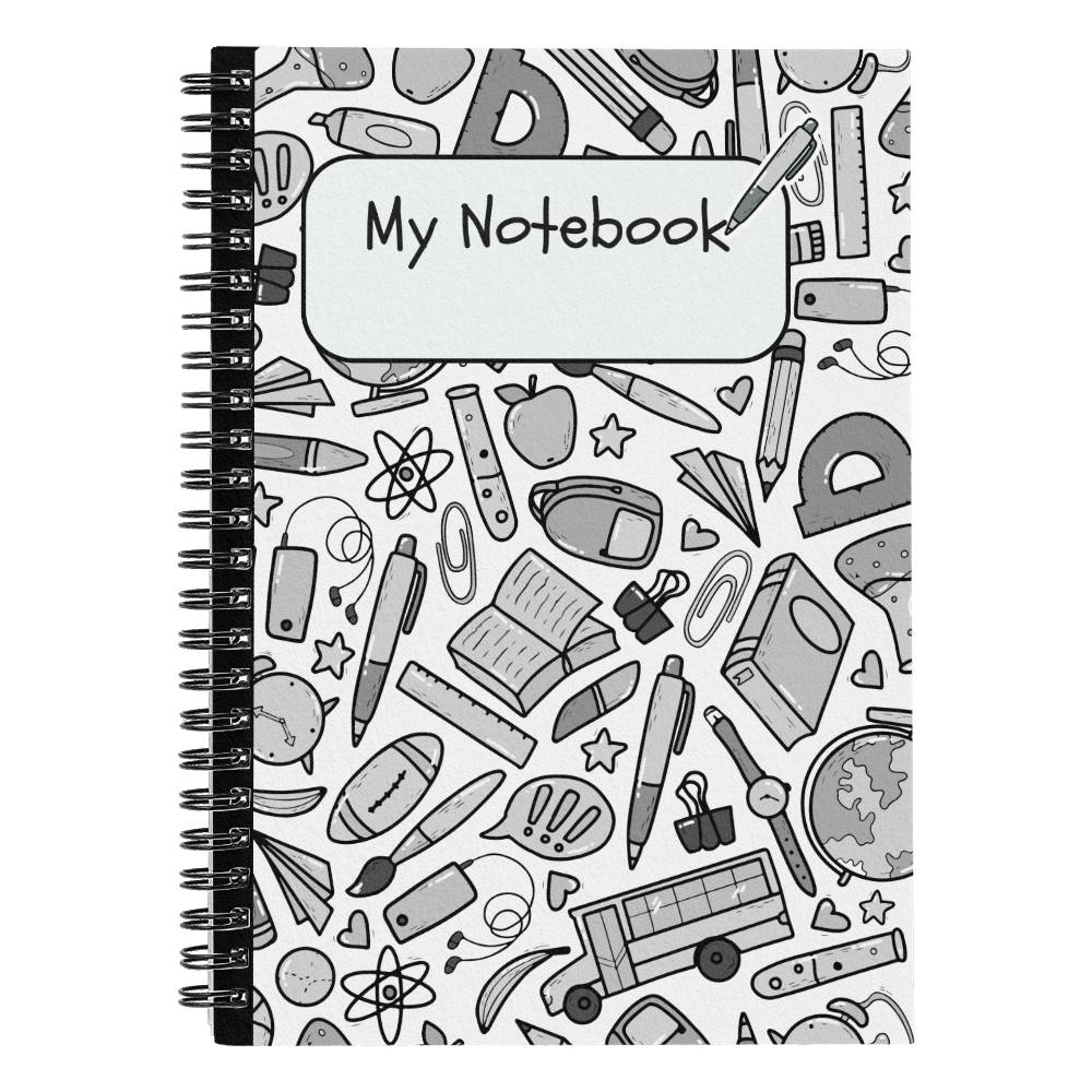 Grey School Doodles Spiral Notebook