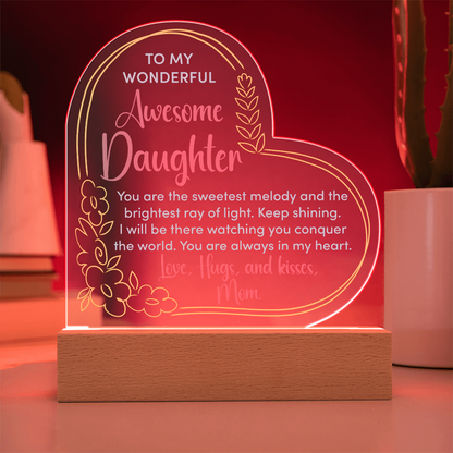 To My Awesome Daughter...Heart Acrylic LED Base Plaque and Sweetest Devotion Flower Bouquet- a Gift for a Daughter.