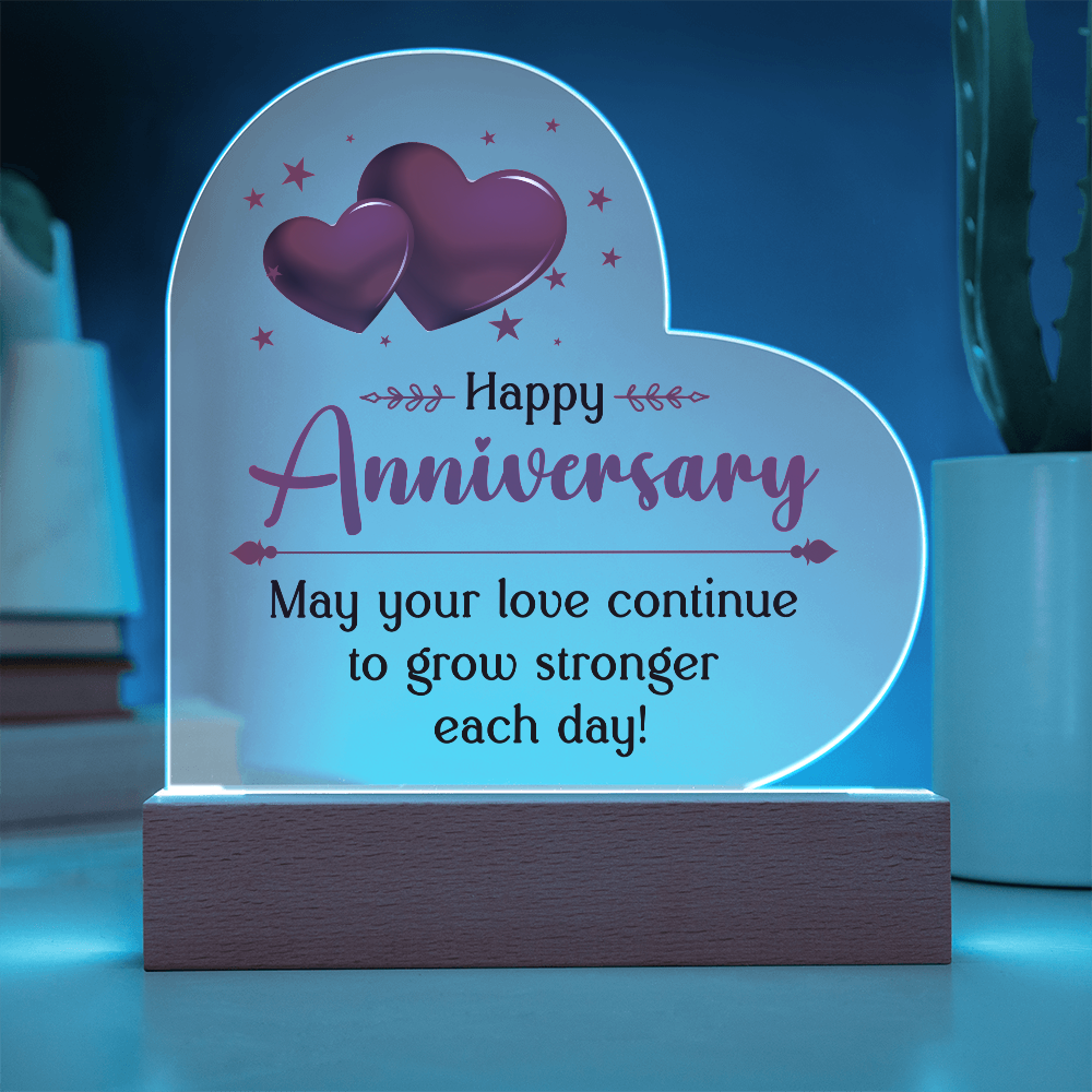 Happy Anniversary - Heart Acrylic LED Base Plaque and Sweetest Devotion Flower Bouquet- a Gift for Wife/Soulmate.