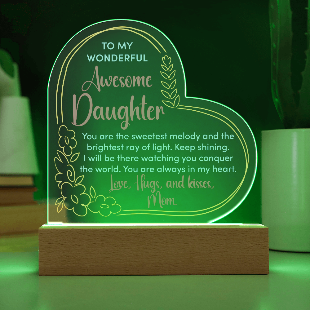 To My Awesome Daughter...Heart Acrylic LED Base Plaque and Sweetest Devotion Flower Bouquet- a Gift for a Daughter.
