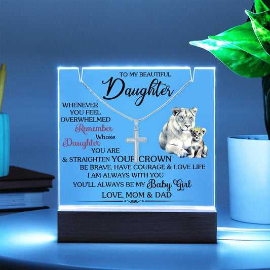 To My Beautiful Daughter- Stainless Steel Cross  and Acrylic Keepsake Message - a Gift for your Daughter/Daughter-in-Law.