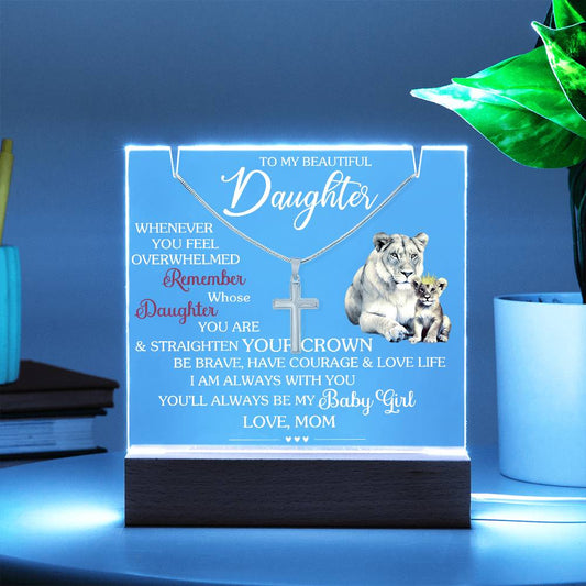 To My Beautiful Daughter- Stainless Steel Cross and Acrylic Keepsake Message - a Gift for your Daughter/Daughter-in-Law.