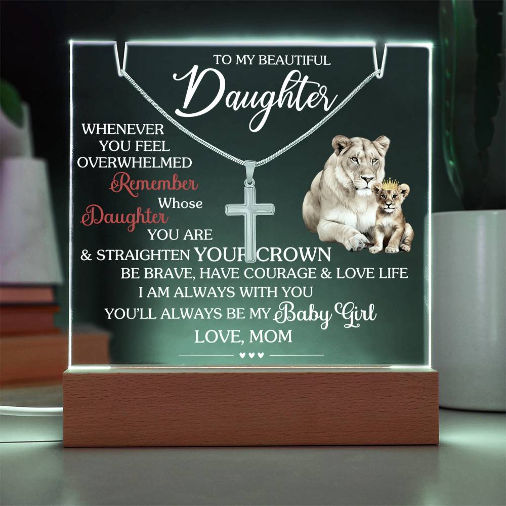 To My Beautiful Daughter- Stainless Steel Cross and Acrylic Keepsake Message - a Gift for your Daughter/Daughter-in-Law.