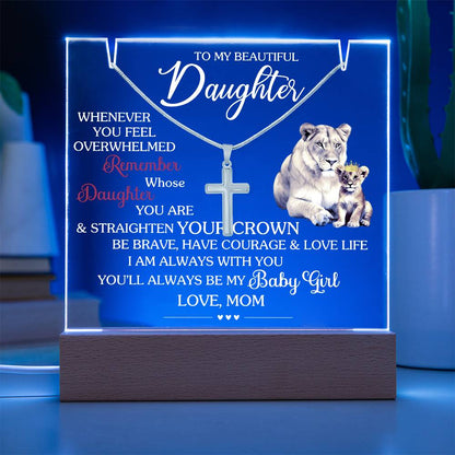 To My Beautiful Daughter- Stainless Steel Cross and Acrylic Keepsake Message - a Gift for your Daughter/Daughter-in-Law.