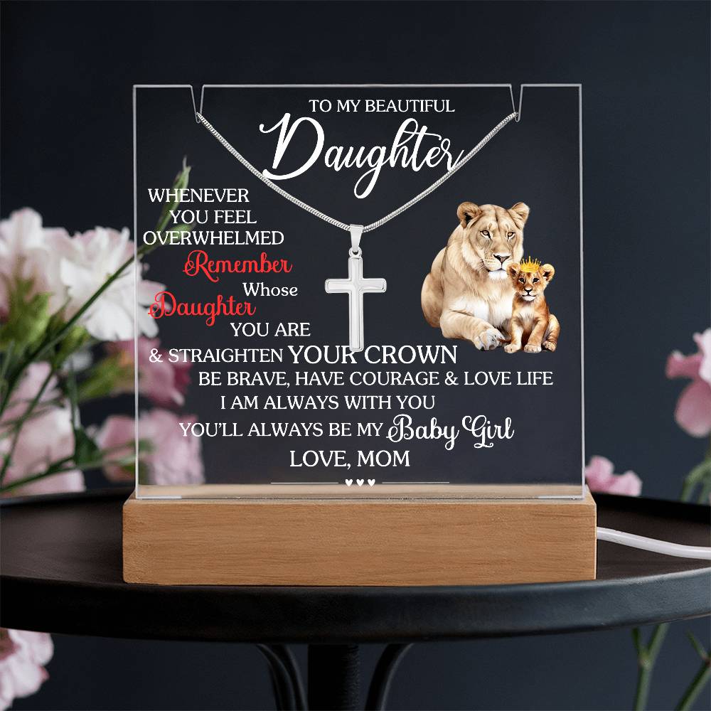 To My Beautiful Daughter- Stainless Steel Cross and Acrylic Keepsake Message - a Gift for your Daughter/Daughter-in-Law.