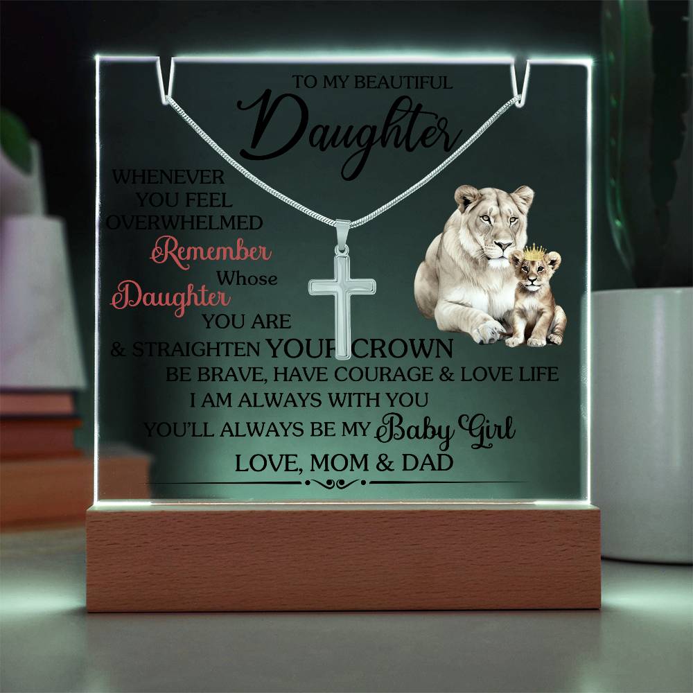 To My Beautiful Daughter- Stainless Steel Cross  and Acrylic Keepsake Message - a Gift for your Daughter/Daughter-in-Law.