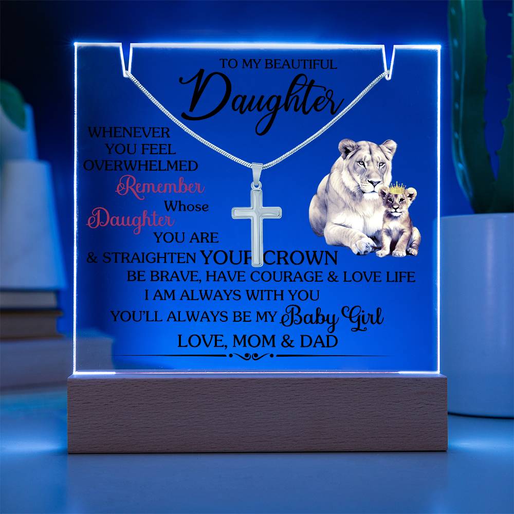 To My Beautiful Daughter- Stainless Steel Cross  and Acrylic Keepsake Message - a Gift for your Daughter/Daughter-in-Law.