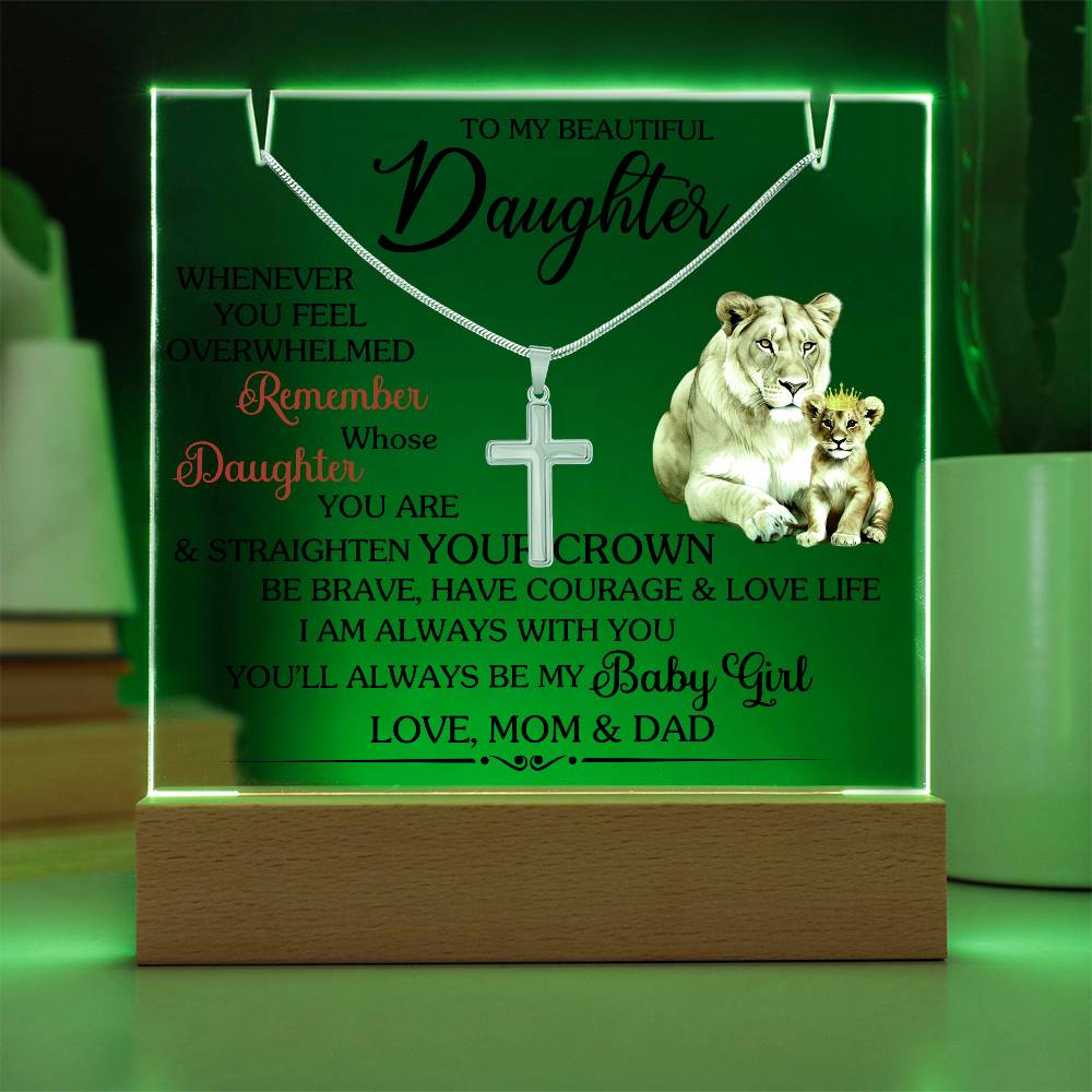 To My Beautiful Daughter- Stainless Steel Cross  and Acrylic Keepsake Message - a Gift for your Daughter/Daughter-in-Law.