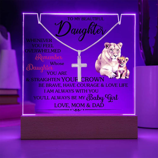 To My Beautiful Daughter- Stainless Steel Cross  and Acrylic Keepsake Message - a Gift for your Daughter/Daughter-in-Law.