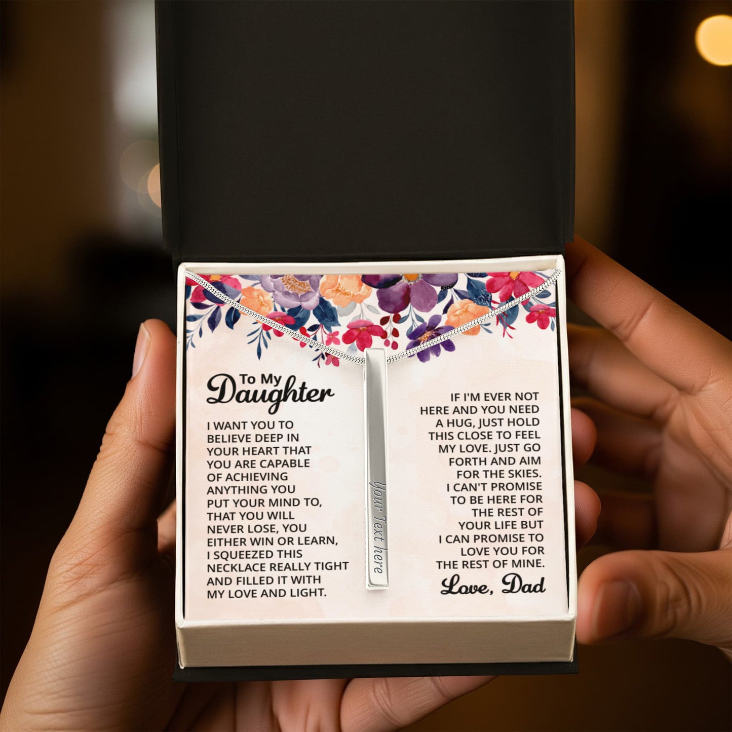 Custom Engraved 4- Sided Stick Necklace a Gift for a Daughter.